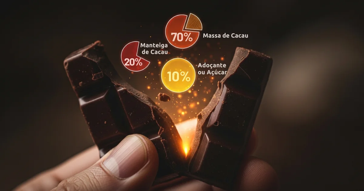 Gráfico de composição do chocolate mostrando a divisão da porcentagem de cacau.