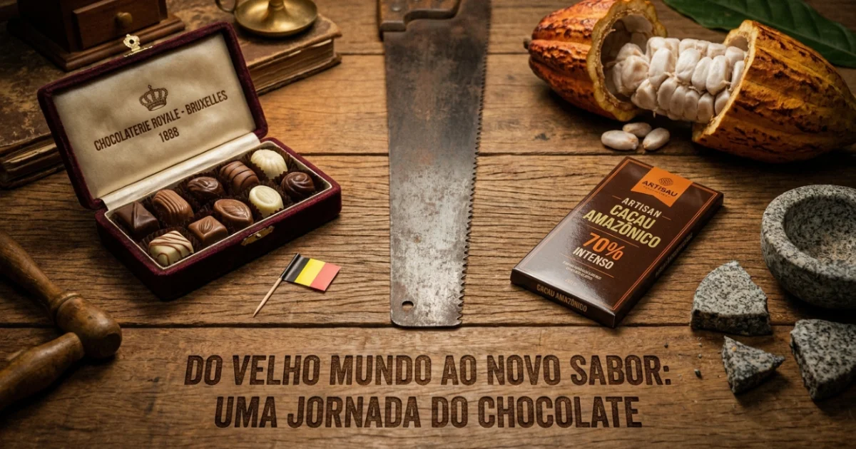 Comparação entre o chocolate belga industrial e o chocolate artesanal brasileiro feito com cacau de origem.