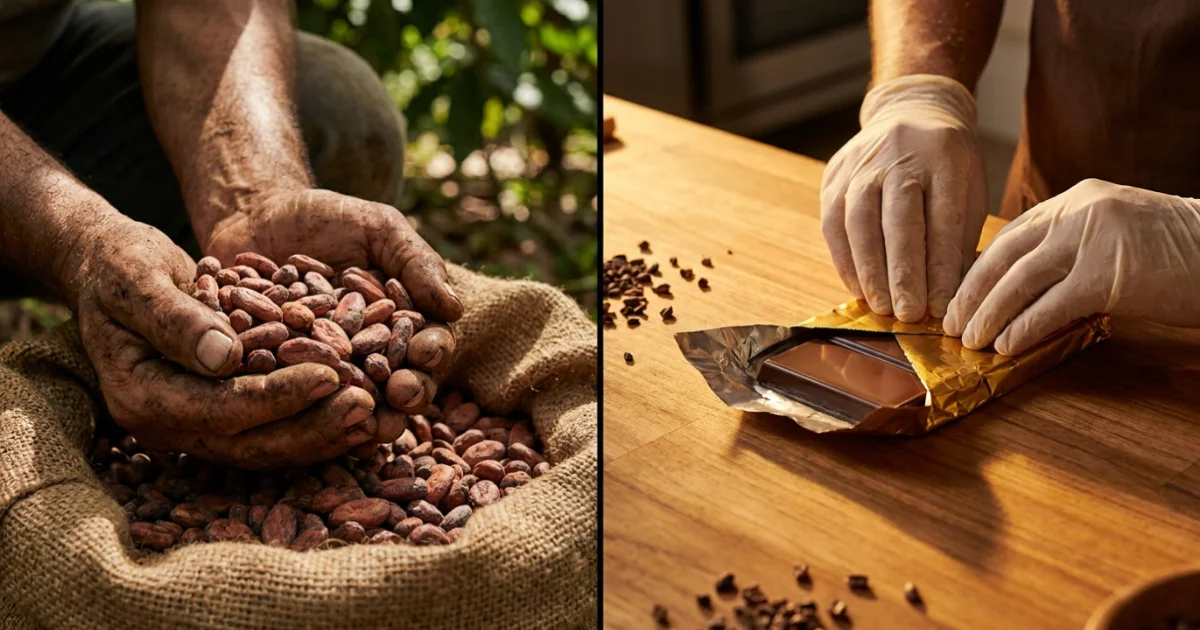 O produtor de cacau transformando a sua colheita em barra de chocolate premium.